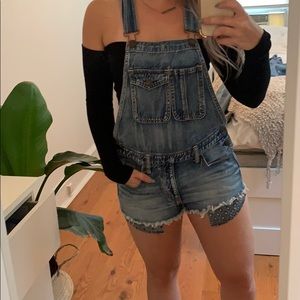 Denim short overalls